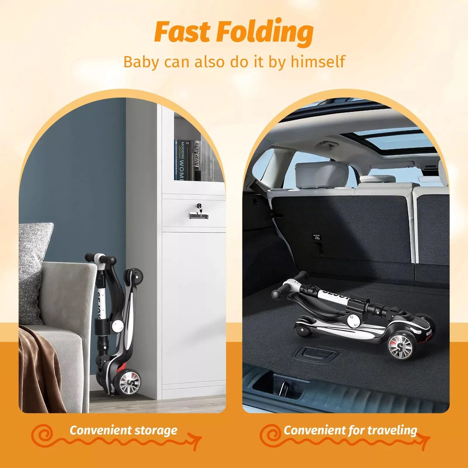 Sejoy Toddler Kick Scooter for Kids Childrens Foldable Seat Outside Bike Toy Scooter with Adjustable Height/Handlebars - silverfoxgoods